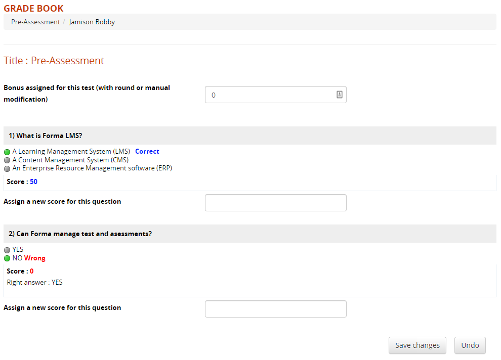 gradebook overview edit test execution
